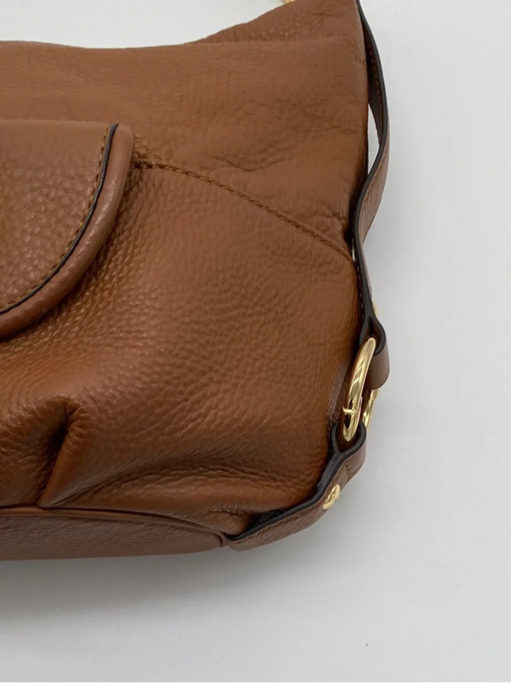 Michael Kors Brown Pebbled Leather Hobo with Gold MK Emblem
